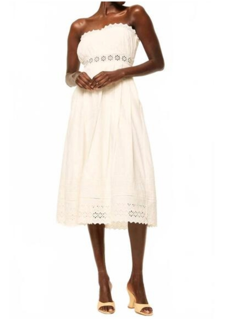MISA LOS ANGELES Persis Strapless Eyelet Dress in Cream Size MEDIUM  Flaw Tags